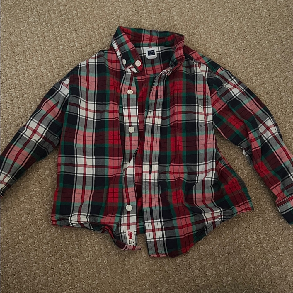 Janie and Jack Red and Green Plaid Button-Down Shirt